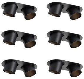 Set van 6 inbouwspots zwart GU10 70mm kantelbaar 2-lichts - Installa Moderno