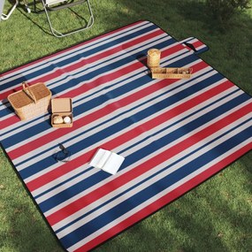 vidaXL Manta piquenique dobrável 200x200cm veludo riscas vermelho/azul