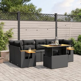 vidaXL 7 pcs conjunto de sofás p/ jardim c/ almofadões vime PE preto