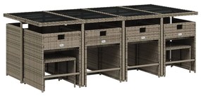 13 pcs conjunto jantar p/ jardim c/ almofadões vime PE cinzento