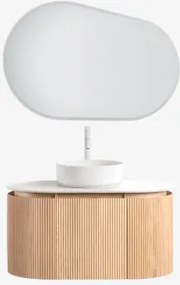 Conjunto De Móvel De Casa De Banho Suspenso 90x50 Cm Em Madeira Carsone Madeira Natural & Sem Unidade Auxiliar & Cerâmica Redonda Branca - Sklum