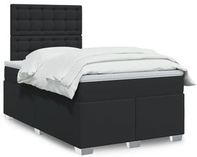 Cama boxspring com colchão 120x190 cm couro artificial preto