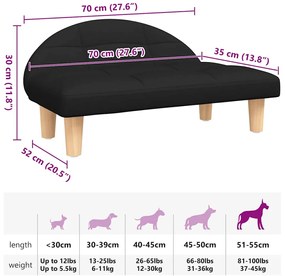 Cama para cães 70x52x30 cm tecido preto