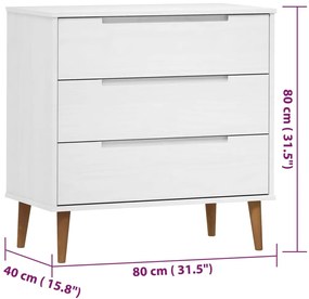 Armário de gavetas MOLDE 80x40x80 cm pinho maciço branco