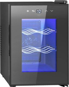 HOMCOM Cave de Vinho para 6 Garrafas com Luz LED Ecrã Tátil Controlo de Temperatura e 2 Prateleiras Ajustáveis 26,5x51,5x39,3 cm Preto | Aosom Portugal
