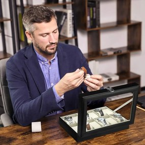 Caixa para relógios com 12 compartimentos 30,1 x 20,2 x 7,8 cm Preto + Bege