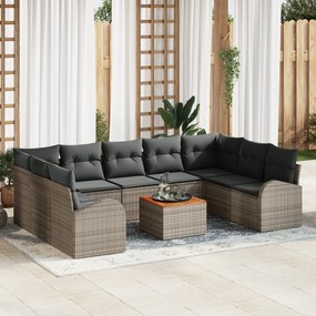 Conjunto de Sofá de Jardim vidaXL de 10 Peças com Almofadas Cinza Ratt