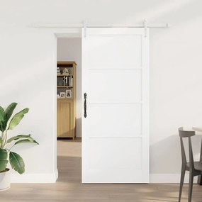 Porta Deslizante vidaXL com Conjunto de Hardware Branco 78x202 cm Madeira Sólida de Pinus