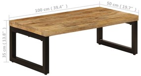 Mesa de centro 100x50x35 cm madeira de mangueira maciça e aço