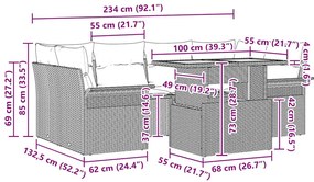 Conjunto de Sofá de Jardim de 7 Peças com Almofadas Pretas de Rattan e