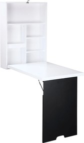 HOMCOM Secretária de parede, tampo de mesa dobrável, 5 compartimentos, 60x94,5x147cm, Preto/Branco | Aosom Portugal