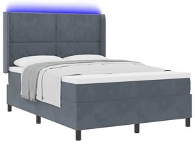 Cama Box com Colchão e LED vidaXL Cinza Escuro 140x200 cm Veludo