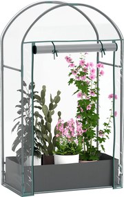 Mini estufa de jardim 89 x 50 x 152 cm para varanda com saco de plantio e cobertura de plástico reforçado, porta enrolável, transparente