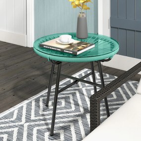 Mesa de centro redonda de jardim Ø 50 x 50 cm (altura) em resina com acabamento em rattan e metal e tampo em vidro temperado,  preta e verde