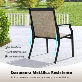 Conjunto de 2 cadeiras de jardim com assento respirável Estrutura metálica encosto alto e apoios de braços ergonómicos Castanho
