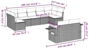 9 pcs conjunto de sofás p/ jardim c/ almofadões vime PE preto