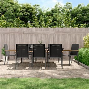 9 pcs conjunto de jantar para jardim textilene e aço preto