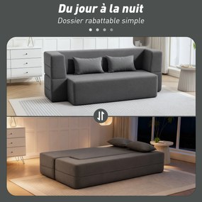 Sofá-cama de 2 Lugares, 203 x 95 x 75 cm, Transformável em Cama de Casal, Cinzento