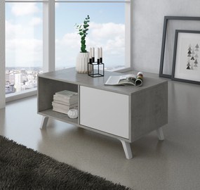 Conjunto de móveis Wind Sala de jantar, Estrutura cor Cimento e porta e gavetas cor Branco Buffet-Móvel TV-Mesa café Cimento/Branco Mesa fixa Cimento