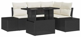 Sofá de Jardim 5 Peças com Almofadas em Rattan Preto