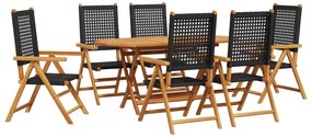 vidaXL Conjunto de Jantar para Jardim 7 pcs Preto