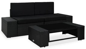 vidaXL 3 pcs conjunto lounge para jardim vime PE preto