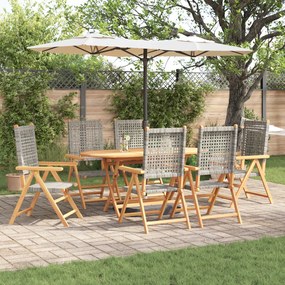 Conjunto de Jantar de Jardim 7 Peças vidaXL Cinza em Madeira Sólida de Acácia e Rattan Sintético
