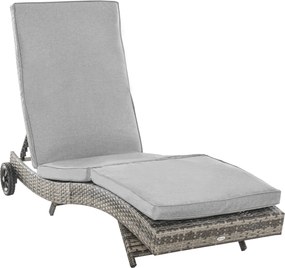 Outsunny Espreguiçadeira de Vime Reclinável Espreguiçadeira de Jardim com 2 Rodas Encosto Ajustável em 5 Posições 207x70x70 cm Cinza | Aosom Portugal