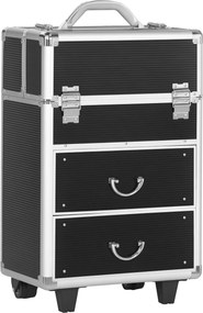 HOMCOM Mala Maquilhagem Profissional Rodas 6 Gavetas Extensíveis Fechadura Alça Retrátil 36x23x58 cm Preto | Aosom Portugal