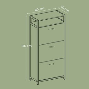 Sapateira com 3 portas 60 x 30 x 130 cm castanho vintage-preto