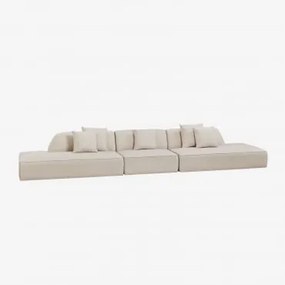 Sofá Modular De 3 Peças Com Duplo Divã Estofado Cardea Chenille Bege Creme - Sklum