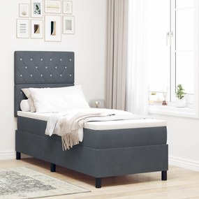 Cama Box Spring com Colchão & LED Cinza Escuro 80x200 cm Veludo