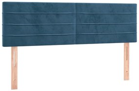 Cabeceira de cama c/ luzes LED veludo 144x5x78/88cm azul-escuro