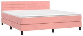 Cama box spring c/ colchão/LED 180x200 cm veludo rosa