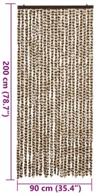 Cortina anti-insetos 90x200 cm chenille bege e castanho