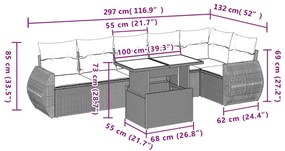 7 pcs conj. sofás jardim com almofadões vime PE cinzento-claro