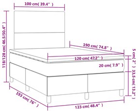 Cama boxspring com colchão 120x190 cm tecido cinzento-claro