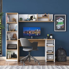 Secretária "Steven" E-1 com Prateleiras e Estante - 120 x 161.8 x 50 c