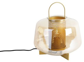 Candeeiro de mesa Art Deco dourado com vidro âmbar 30 cm - Kevin Art Deco