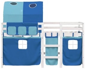 Cama alta para criança com túnel 90x190 cm pinho maciço azul