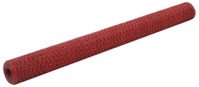 143315 vidaXL Cerca arame galinheiro 25x1,5m aço c/ revestimento PVC vermelho