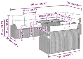 Conjunto de Jantar de Jardim com 9 Peças e Almofadas Cinzas, Poliratta