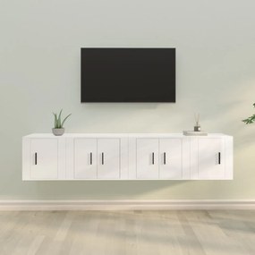 4 pcs conjunto móveis de TV madeira processada branco brilhante