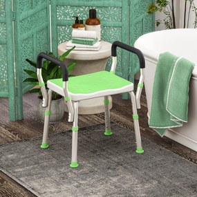 Banco de duche para idosos e pessoas com deficiência, com braços de apoio, altura ajustável, pés antiderrapantes, verde