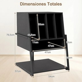Móvel para gira-discos: estante para discos de vinil com pés ajustáveis 54 x 57 x 76,5 cm, em madeira preta, para a sala Preto