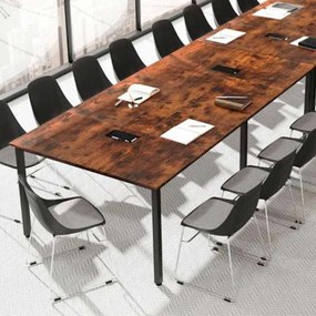 Mesa de reunião 240 x 120 cm retangular para 10 pessoas Secretária com 2 passas-cabos Escritório Sala de reuniões Castanho e preto
