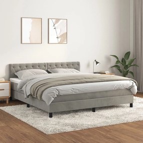 vidaXL Cama com molas/colchão 160x200 cm veludo cinzento-claro