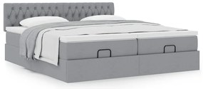 Estrutura de cama otomana com colchões tecido cinzento claro