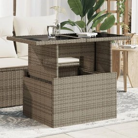 vidaXL Mesa de jardim com tampo de vidro 100x55x73 cm vime PE cinza