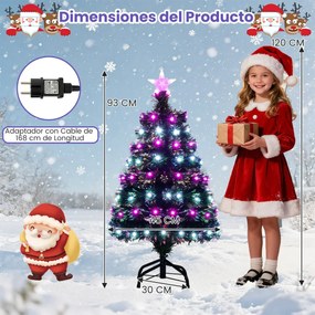 Árvore de Natal 93 cm artificial pré-iluminada com fibras óticas multicoloridas 96 luzes LED 8 modos 96 pontas Verde